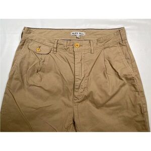 ALEX MILL Chino Pants Mens size 29, Tan Khaki Cuffed Pleated Twill Cotton